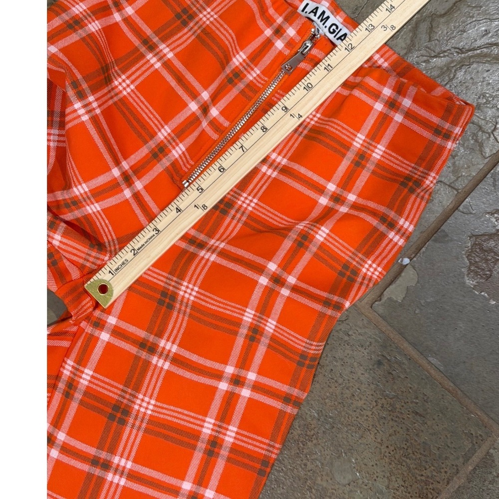 I.AM.GIA Orange Polaris Plaid High Waisted Flare Pants Exposed Zip Slim Fit S - Picture 12 of 15